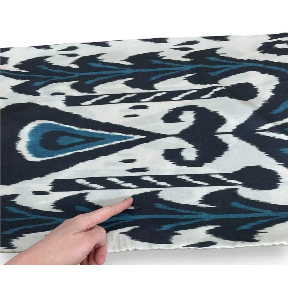 Pottery Barn Edith Ikat Silk Lumbar Pillow Cover Ivory Blue Black 16x26